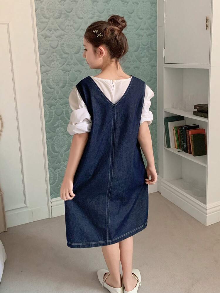 Tween Girls V-Neck Sleeveless Denim Dress, Fall