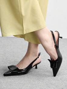 CUCCOO BIZCHIC 女士尖头黑色哑光PU折纸装饰时尚通勤简约风后系带三带细跟高跟鞋 - 啞光黑 - 查看 7