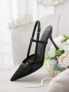 CUCCOO HITCHD 纯色拼接金属装饰简约休闲女式高跟鞋春季鞋款春假复活节舞会高跟鞋 - 靜夜黑色 - 查看 13