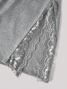 Hourtrue 2pcs Lace Patchwork Bow Decor Romantic Side Slit Cami Nightgown - Multicolor - View 9