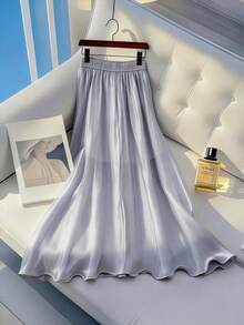 GlowEve Women's Elegant High-Waisted A-Line Skirt - Silver - View 2