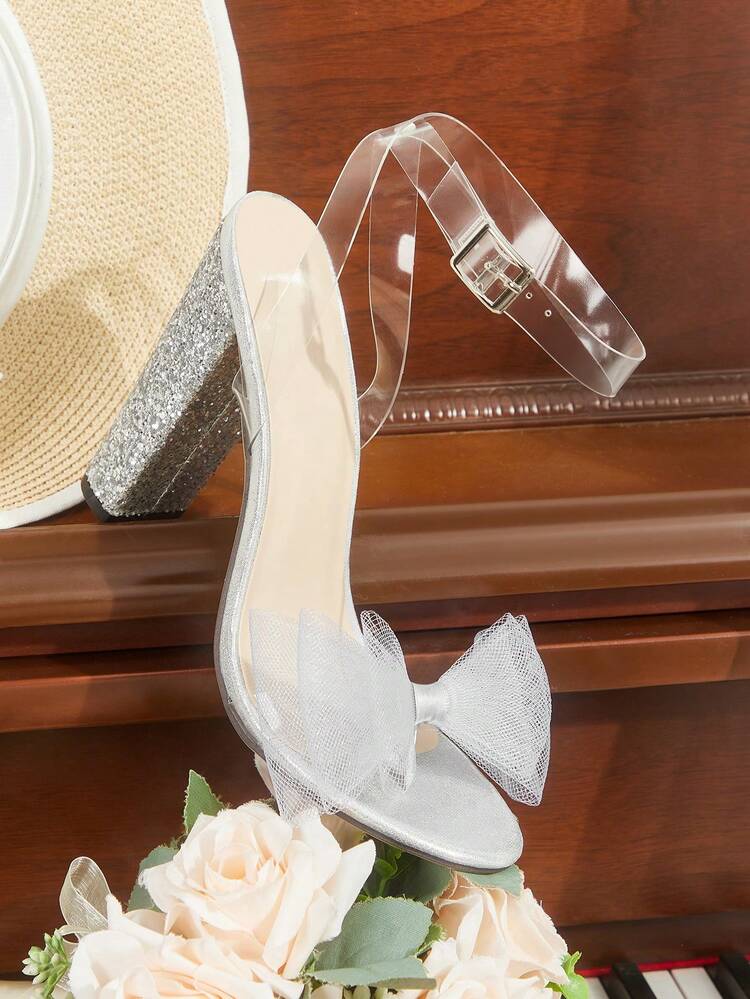 CUCCOO HITCHD New Arrival Women's Silver Elegant High Heel Sandals With Bowknot Thin Strap, Open Toe, Charming Style, Versatile Elegant Shoes Wedding Shoes