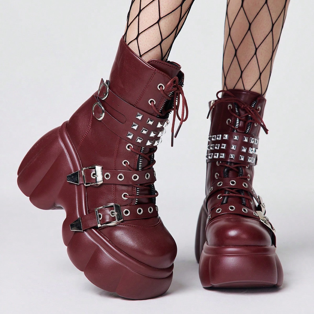 Sandalias de tacón para mujer ~ Nuevas botas de montar de estilo punk de moda para otoño e invierno 2026, con puntera redonda, tacón de cuña, suel