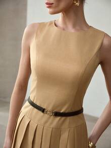 MOTF PREMIUM SLEEVELESS PLEATED HEM SHORT DRESS - Black - View 2