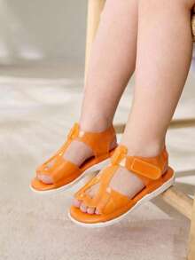 Cozy Pixies 1 Đôi dép đế bằng hở mũi thời trang đa năng dễ thương cho kỳ nghỉ hè trên bãi biển trong suốt màu cam thạch cho bé gái - trái cam - Xem 2