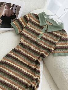 Everyssa Summer Casual Colorblock Striped Short Sleeve Dress - Multicolor - View 4