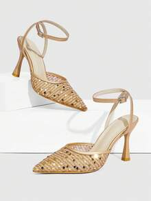 CUCCOO SZL Women's Sequin Mesh Closed Toe High Heel Sandals, Fashionable Casual Wear For Work, Summer/Autumn Spring Shoes - Rose Gold - View 2