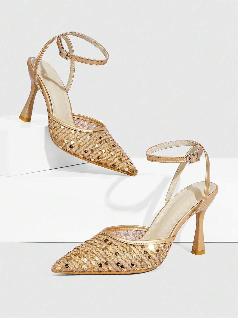 CUCCOO SZL Women's Sequin Mesh Closed Toe High Heel Sandals, Fashionable Casual Wear For Work, Summer/Autumn Spring Shoes