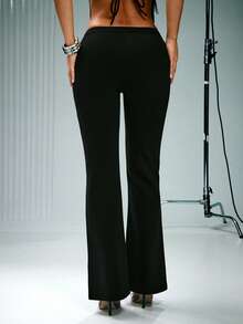 Denimoi O Ring Cut Out Waist Boot Cut Pants Sexy Outfits Sexy Pants GNO Clubwear Concert Outfits - Black - View 6