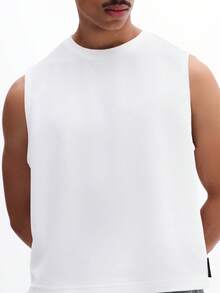 SUMWON Men's Sleeveless Crochet Tank Top With Crew Neckline Regular Fit Summer Casual Knit Tank Top Breathable Mesh Pattern Texture - White - View 4