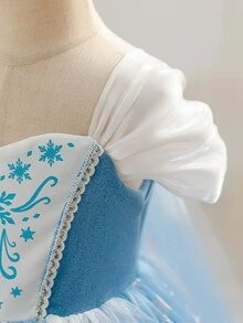SHEIN Glamorique Kids 女婴公主裙，生日派对，婚礼庆典，舞会礼服，蓝色公主裙，雪花网纱，四季皆宜，更显可爱俏皮，中东、欧洲和美洲均有销售，带袖，舞会礼服，优雅派对礼服，蓝色女婴连衣裙，优雅婴儿圣诞连衣裙，冰雪奇缘连衣裙，女童公主裙，女婴公主裙，女童冬季连衣裙，女童冬季生日连衣裙 - 藍色 - 查看 9