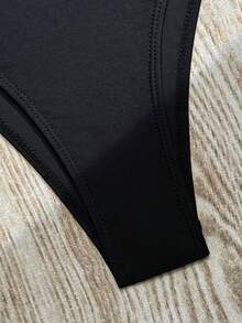 Bonvoyette 新款夏季女士深V领无袖露背交叉网纱绑带装饰收腰休闲度假连体泳衣 - 黑色 - 查看 6