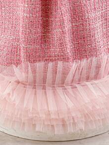 SHEIN Glamorique Kids 女婴蝴蝶结装饰网纱拼接派对连衣裙 - 粉色 - 查看 6