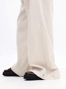SUMWON Men's Cream Wide Leg Flowy Casual Pants With Relaxed Loose Fit And Full Length Comfort Style For Summer Spring - Apricot - View 5