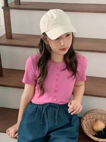 DAZY Camiseta de manga corta de punto para niñas, ropa de otoño - Rosa - Ver 6