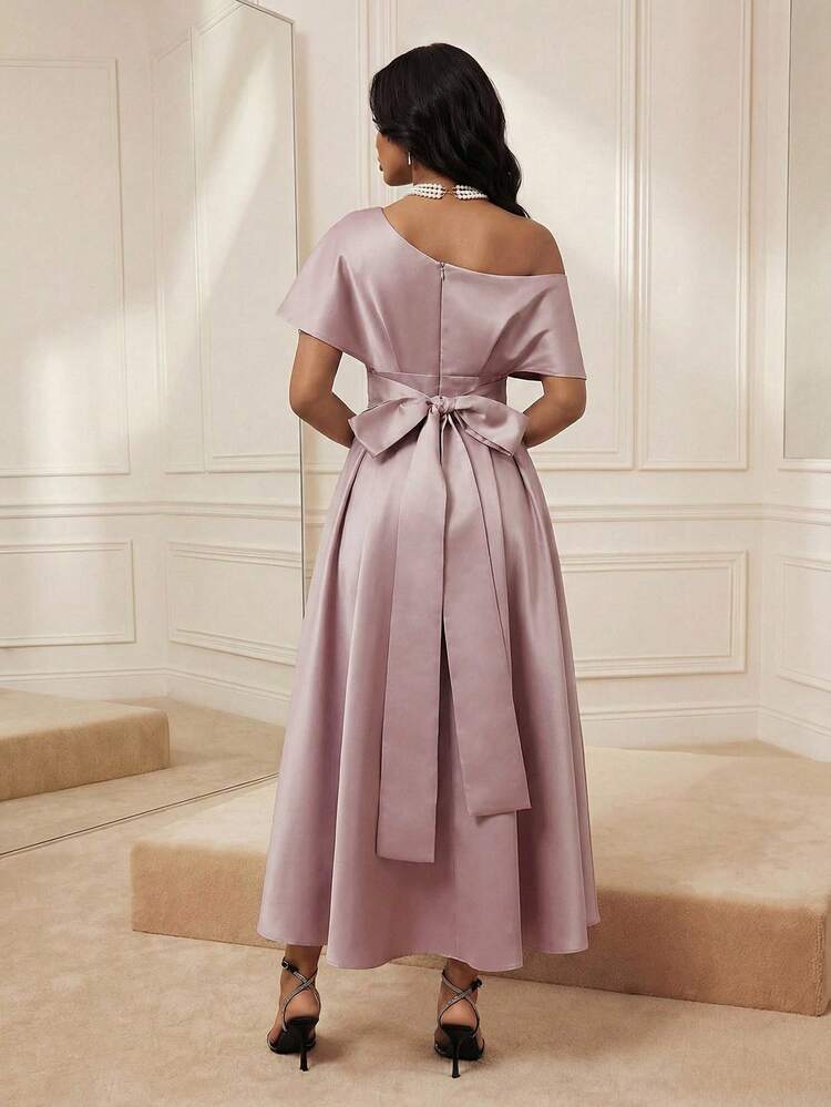 Women's Solid Color Asymmetric Neckline Ruched Elegant Dress