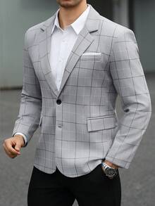 Manfinity Mode Men's Business Commute Plaid Suit Jacket - Grey - View 3