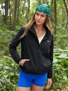 In My Nature Women's Botanical Print Zipper Front Hooded Outdoor Jacket - Black - View 1