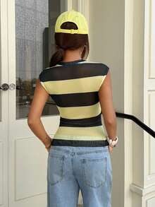 Muchica Women's Summer New Sheer Mesh Striped Camisole - Multicolor - View 2