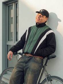Manfinity EZcore Herren Große Größen Farbblock Trenchcoat in Schwarz, Grün und Weiß - Grün - Übersicht 1