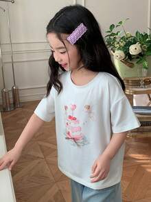 DAZY 女童秋季服装 女童印花短袖针织T恤 - 白色 - 查看 3