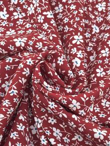 SHEIN LUNE Đầm maxi cúp ngực, thắt eo, màu đỏ rượu vang họa tiết hoa nhí dành cho nữ cỡ lớn, trang phục thường ngày đi biển mùa xuân/hè. - Đỏ - Xem 8