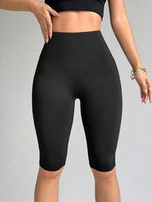 SHEIN Velisys 2pcs/Set High Waist Seamless Black Fitted Sports Shorts - Black - View 3
