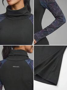 Innovista Graphic Print Raglan Sleeve High Neck Shapewear Activewear Top - Black - View 1
