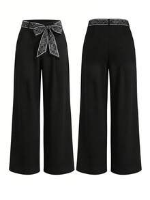 INAWLY Women's Chiffon Wide Leg Pants, Fashionable For Commuting, Daily, Home, Gathering, Leisure, Vacation - Black - View 2