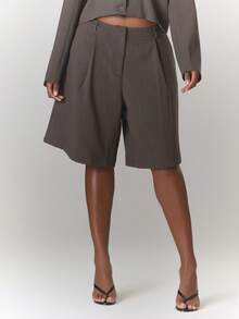 MUSERA Quần short dáng dài Plus, kiểu dáng công sở thường ngày, trang phục mùa hè. - màu nâu - Xem 3