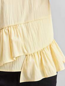 Ontre 女士荷叶边下摆撞色衬衫，优雅别致的法式奢华面料，适合商务、休闲、通勤、高端机场、邮轮、中东活动、四季皆宜、婚礼宾客等场合。 - 黃色 - 查看 5