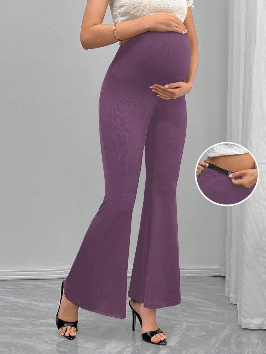 Momance Adjustable Waist Maternity Flare Leg Pants - Purple - View 1