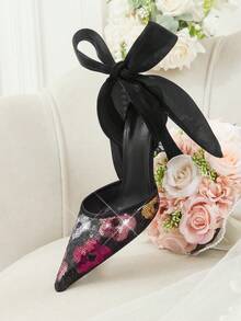 CUCCOO HITCHD Women Shoes Pointed Stilettos Wedding Banquet Party Elegance Wedding Shoes Summer Shoes Bride Shoes - Black - View 4
