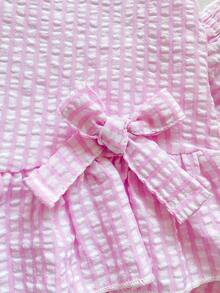 Vintaside Kids Bộ 2 món cho bé gái, áo không tay và quần dễ thương có nơ, kiểu dáng thường ngày. - Hồng - Xem 5