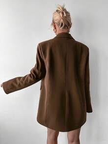SHEIN Plus Size Solid Brown Color Notch Lapel Double Breasted Oversize Casual Blazers - Coffee Brown - View 2