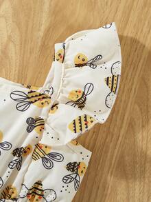 SHEIN Set de 2 vestidos de verano sin mangas con botones y estampado floral para niñas bebé - Amarillo - Ver 6