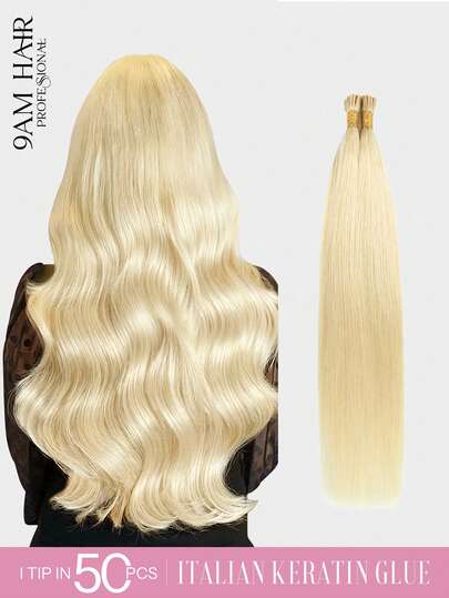 22英寸50股I型接发，真人发丝，易于造型，黑色I型接发，女士专用。