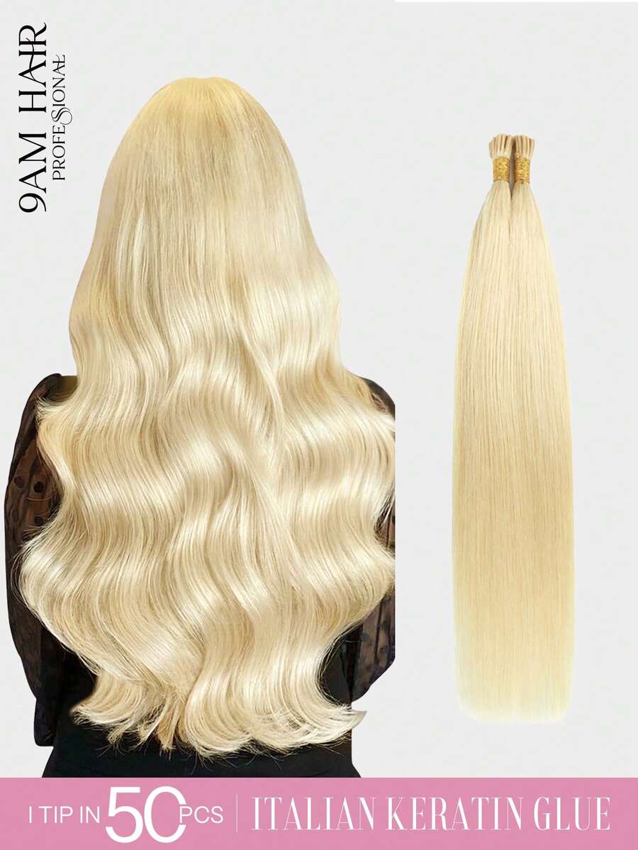 22英寸50股I型接发，真人发丝，易于造型，黑色I型接发，女士专用。