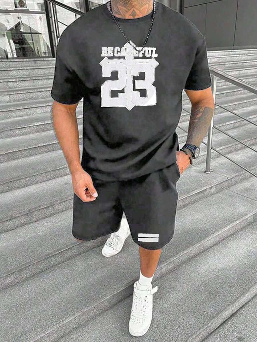 RueChic Men Cottonline Letter Printed Regular T-Shirt Set - Dark Grey - View 1