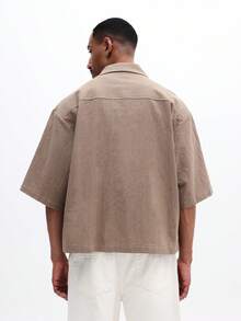 SUMWON Men's Beige Wrap Over Short Sleeve Shirt With Lapel Collar And Button Detail For Casual Summer Spring Wear - Khaki - View 2