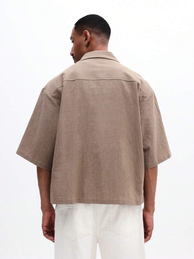 Beige Wrap Over Shirt With Lapel Collar