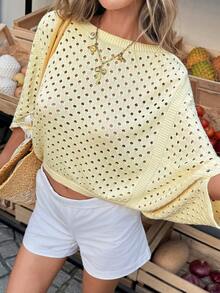 Selianne Spring/Summer Special Cut-And-Sew Batwing Sleeve Women Knit Top - Pale Yellow - View 6