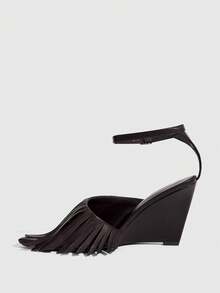 CUCCOO SZL Sandalias elegantes de tacón alto con diseño de borlas y hebilla para mujer - Café integral - Ver 5