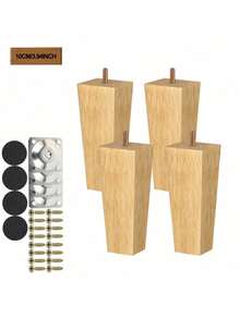 Bộ 4 chân bàn ghế hình nón kèm phụ kiện, chân gỗ nguyên khối cho ghế sofa, tủ quần áo, giường - Chân thay thế bằng gỗ đa năng với tấm gắn kim loại và ốc vít. - Màu be - Xem 12