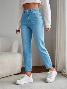 EURMUSE Women'S Tapered Jeans - Blue - View 3