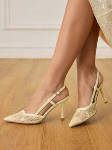 CUCCOO HITCHD 纯色拼接金属装饰简约休闲女式高跟鞋春季鞋款春假复活节舞会高跟鞋 - 芥末黃 - 查看 7