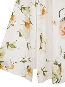 EMERY ROSE Women's Summer New Vacation Floral Print Asymmetric Neck Dress - White - View 3