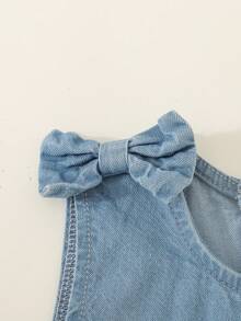 SHEIN Vintaside Kids 2 Stücke/Set Leichte Lässig Passform Süße Floral Stickerei Denim Trägerhemd & Weite Denim Hose für Kleine Mädchen, aus leichtem, weichem Baumwolldenim gefertigt, Muss-haben für Mädchen, geeignet für Frühling/Sommer Lässig, OOTD, Ausflüge, Partys, Neuerscheinung Frühling/Sommer 2026 - Helle Waschung - Übersicht 5