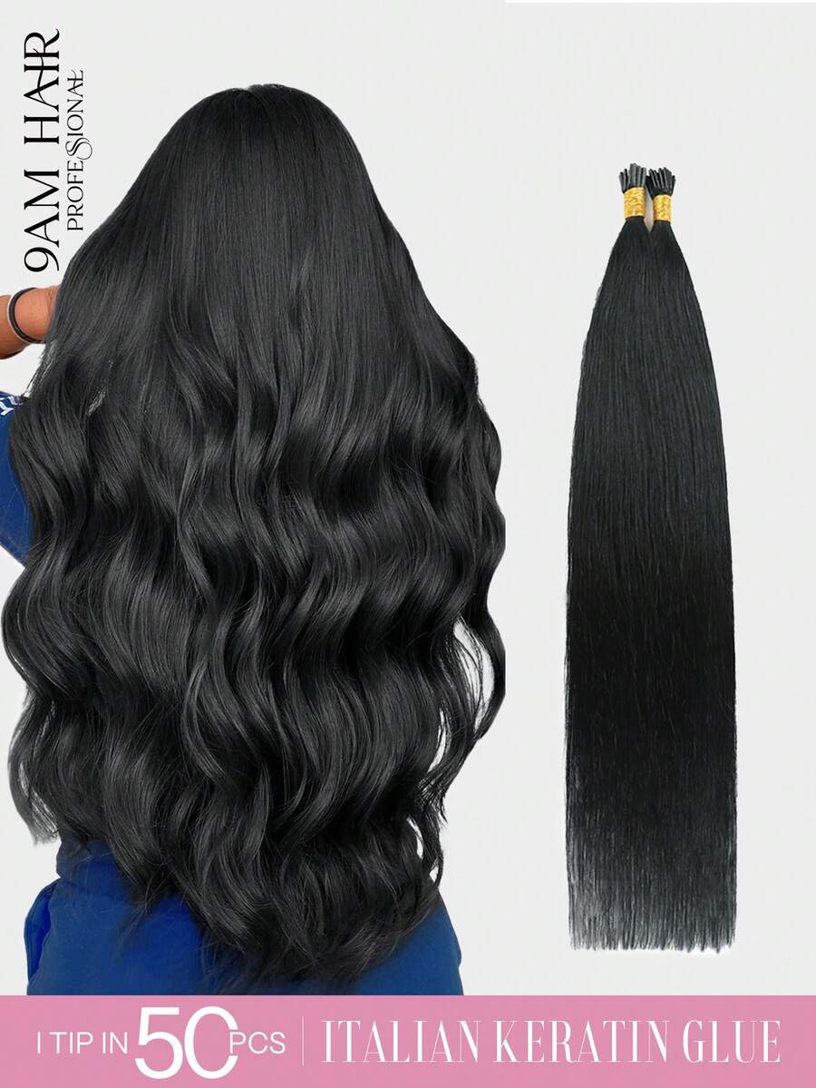 Ekstensi Rambut I-Tips 22 inci 50 helai Rambut Manusia Asli Mudah Ditata Ekstensi Rambut Manusia Hitam I-Tips Ekstensi I-Tips untuk Wanita