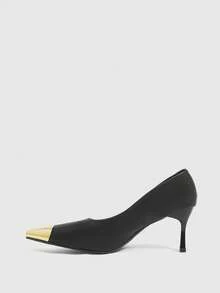 CUCCOO SZL Women's Fashionable Elegant Commuting Contrast Color Pointed Toe High Heels - Black - View 4